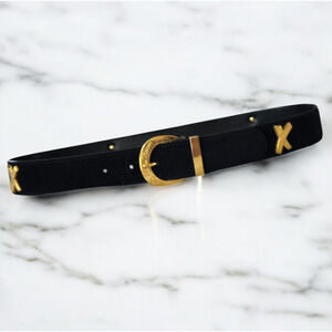 Paloma Picasso X Black Gold Kiss Belt Leather Made in Italy VTG Size L/80